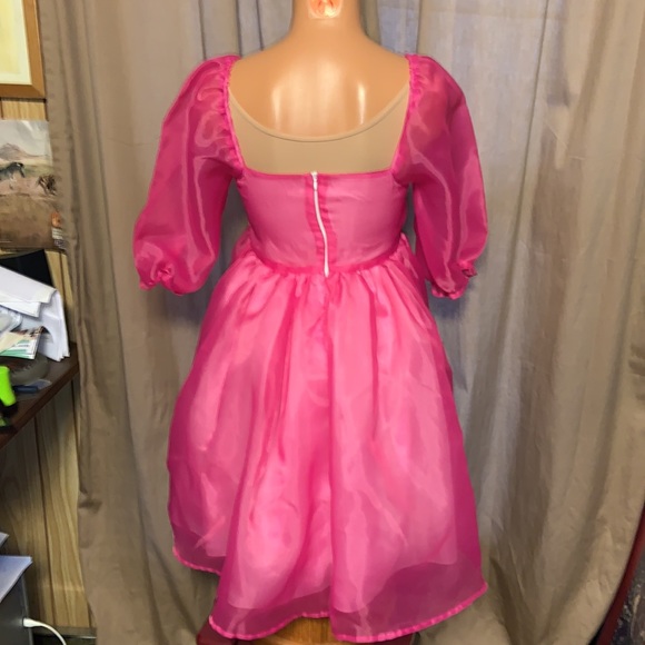 unbranded Dresses Hot Pink Babydoll Dress Puff Sleeves Zip Back